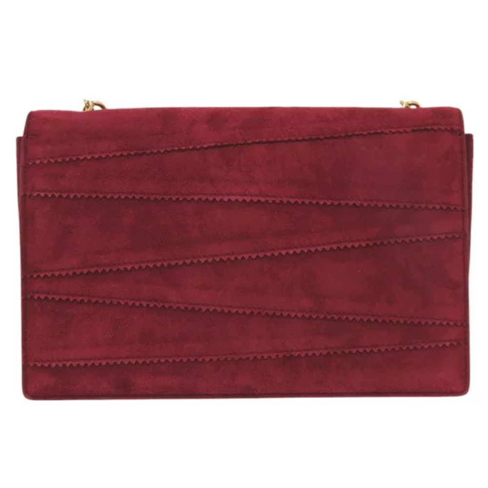 Salvatore Ferragamo Rion Suede Red Chain Shoulder Bordeaux Vara Bag